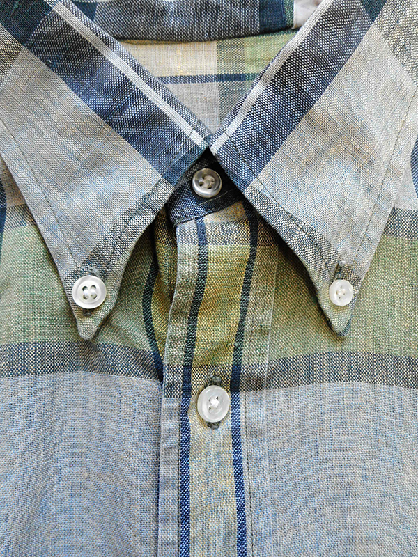 60s Cotton Linen BD Shirt ボタンダウン シャツ コットン リネン チェック Vintage ビンテージ マチ付き ヴィンテージ 50s _画像3