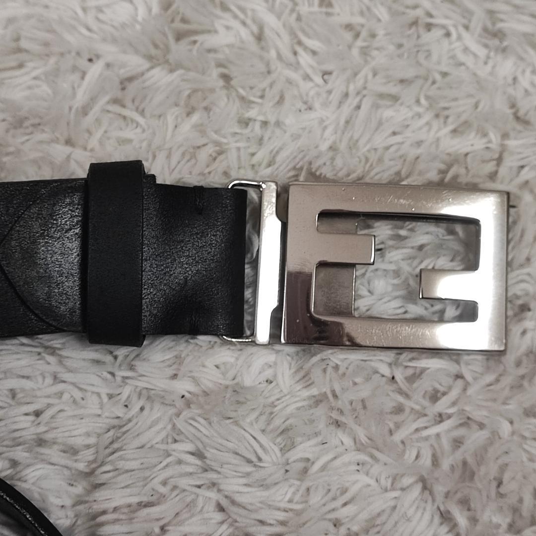 1円【美品】FENDI フェンディ ズッカ FF金具 レザー ベルト 黒 ブラック シルバー金具 110/125 メンズ_画像6