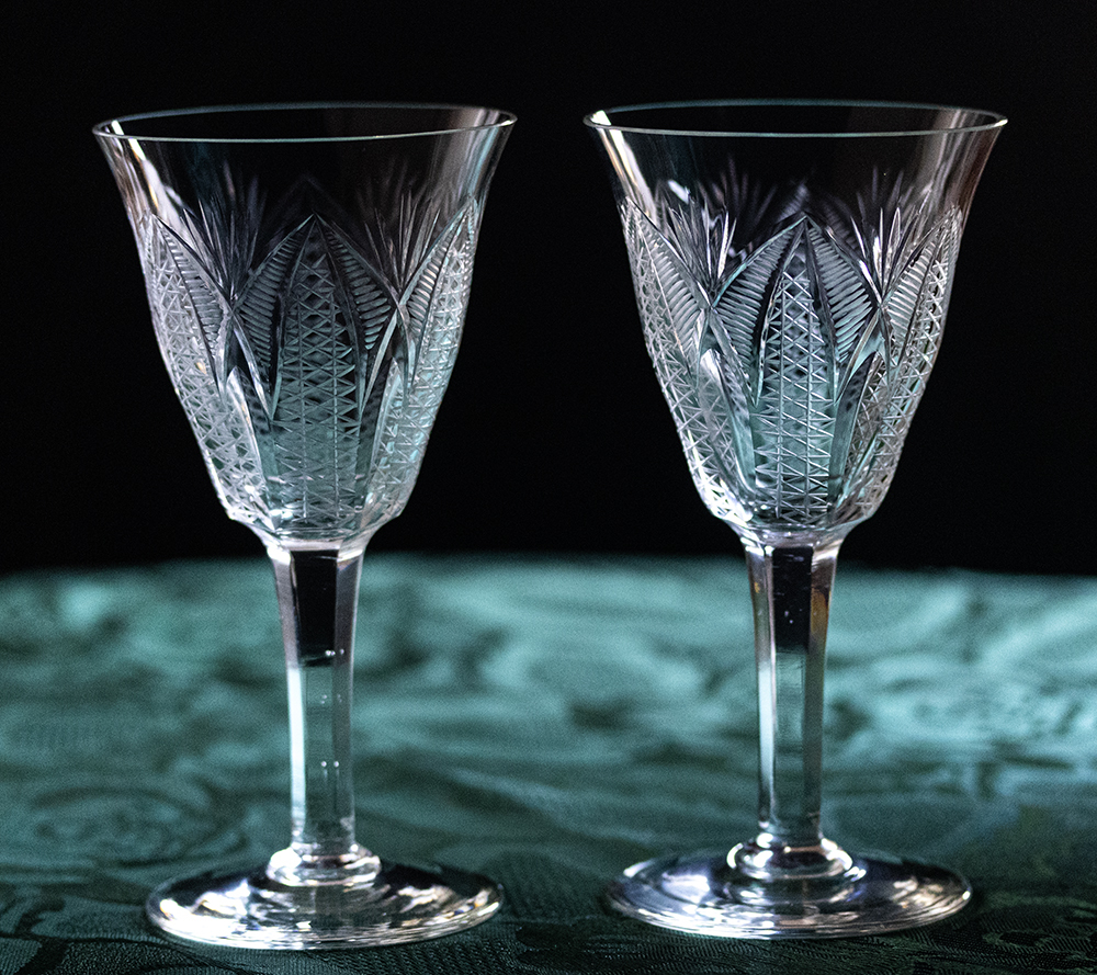  Vintage crystal разрезной бокал ликер стакан 2 ножек комплект sake шампанское 