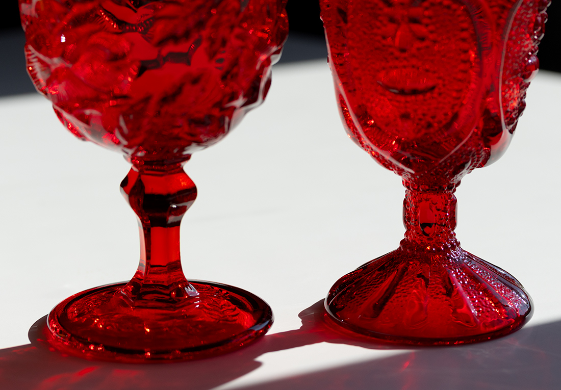 1940年代 LGライト グラス ルビースイートハート ローズ 薔薇 ゴブレット ２個セット 酒 リキュール シャンパン ワイン フラワー ハート_画像6