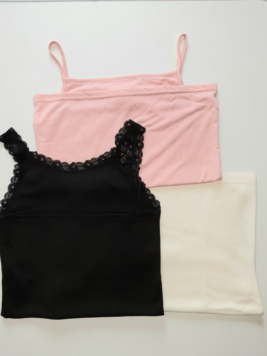 美品】Clothing他キャミソール3点 ピンク 黒 アイボリー M インナー