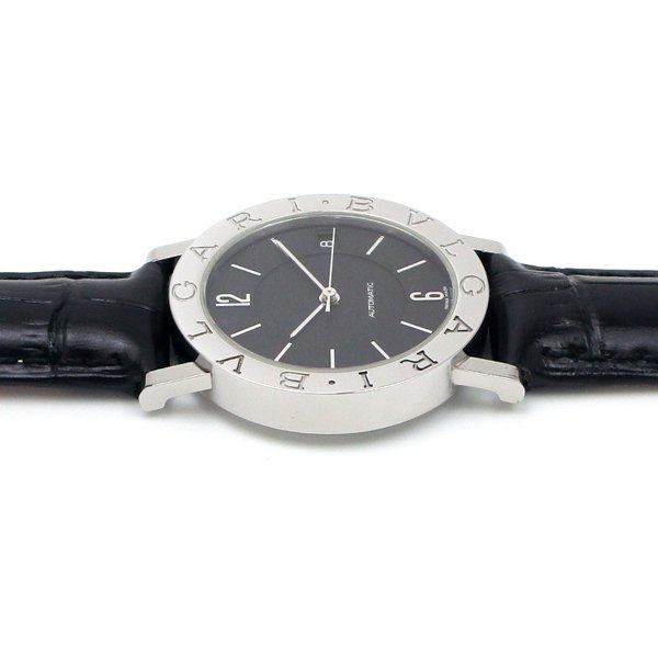 1円～ 3ヶ月保証付き 磨き済み 美品 本物 定番 人気 BVLGARI ブルガリ BB33SL AT 革ベルト 自動巻き ブラック メンズ 時計の画像5