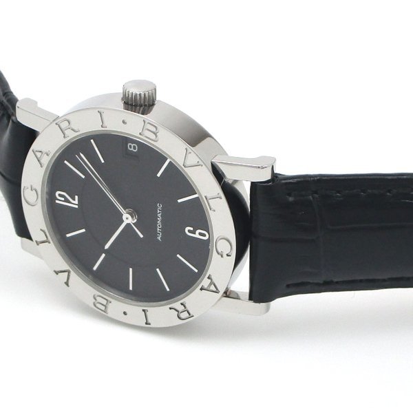 1円～ 3ヶ月保証付き 磨き済み 美品 本物 定番 人気 BVLGARI ブルガリ BB33SL AT 革ベルト 自動巻き ブラック メンズ 時計の画像3