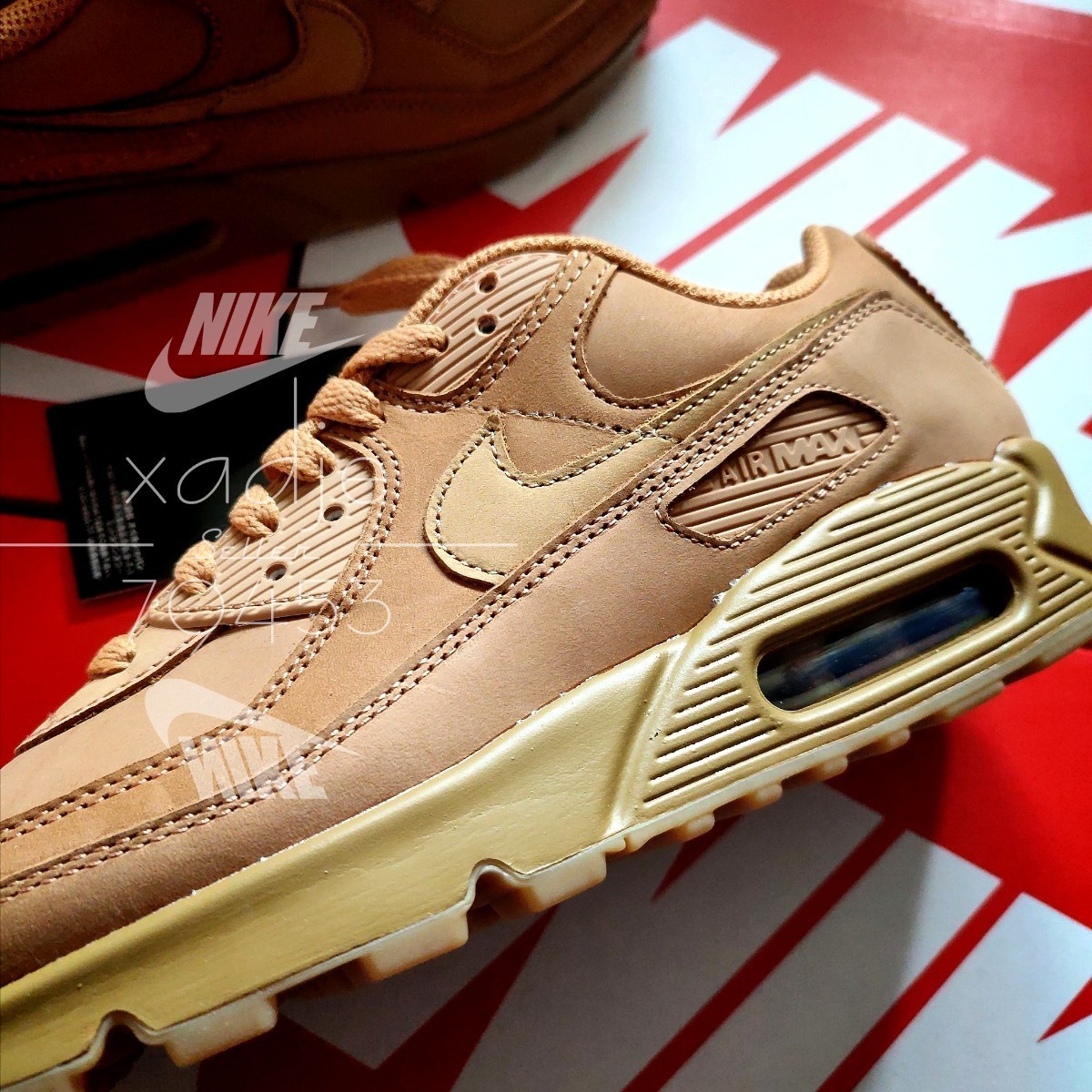 新品 正規品 NIKE ナイキ AIR MAX 90 PRM WINTER エアマックス 90 プレミアム FLAX ウィート 28cm US10 箱付き ガムソール_画像2