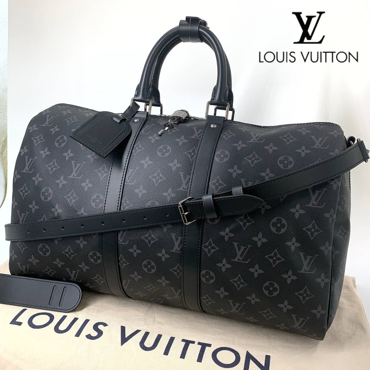 1円【新品未使用】ルイ ヴィトン LOUIS VUITTON キーポル バンドリエール 45 2WAY ショルダー ボストン ハンドバッグ レザー 黒 M40569 _画像1