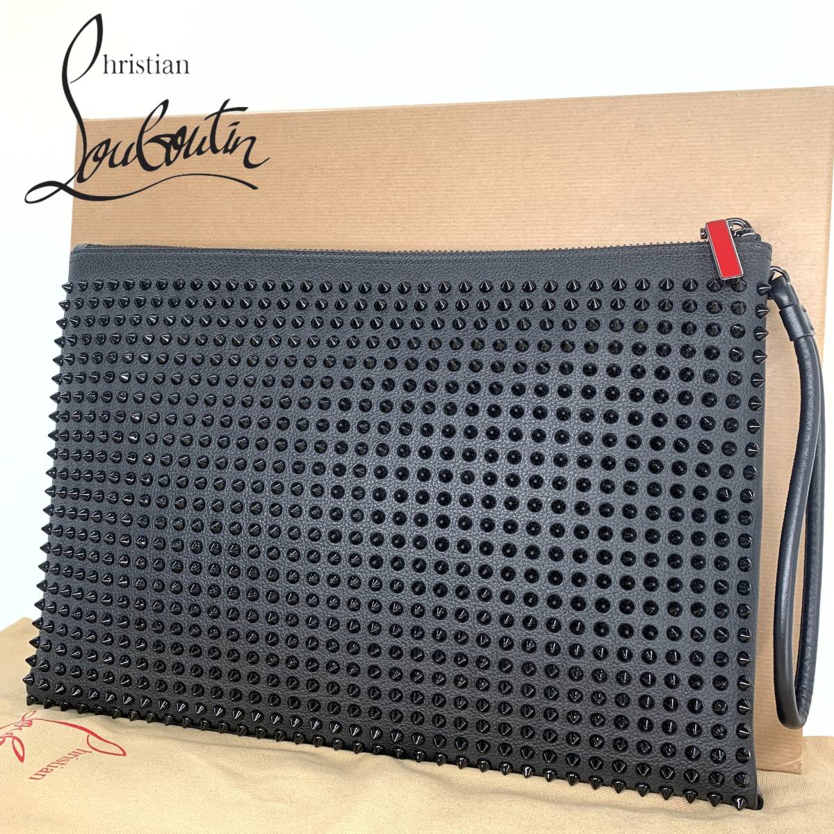 1円【新品未使用】クリスチャンルブタン/CHRISTIAN LOUBOUTIN Peter Pouch クラッチバッグ ブラック カルーポーチ メンズ クラッチバッグ