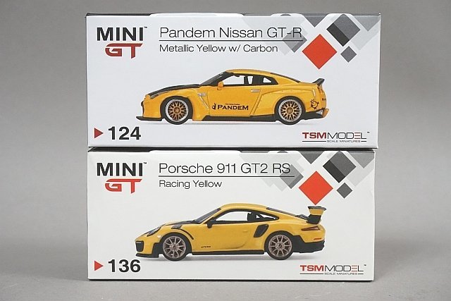 MINI GT / TSM 1/64 日産 GT-R パンデム メタリックイエロー カーボン R / ポルシェ 911 GT2 RS レーシングイエロー L 2点セット_画像1