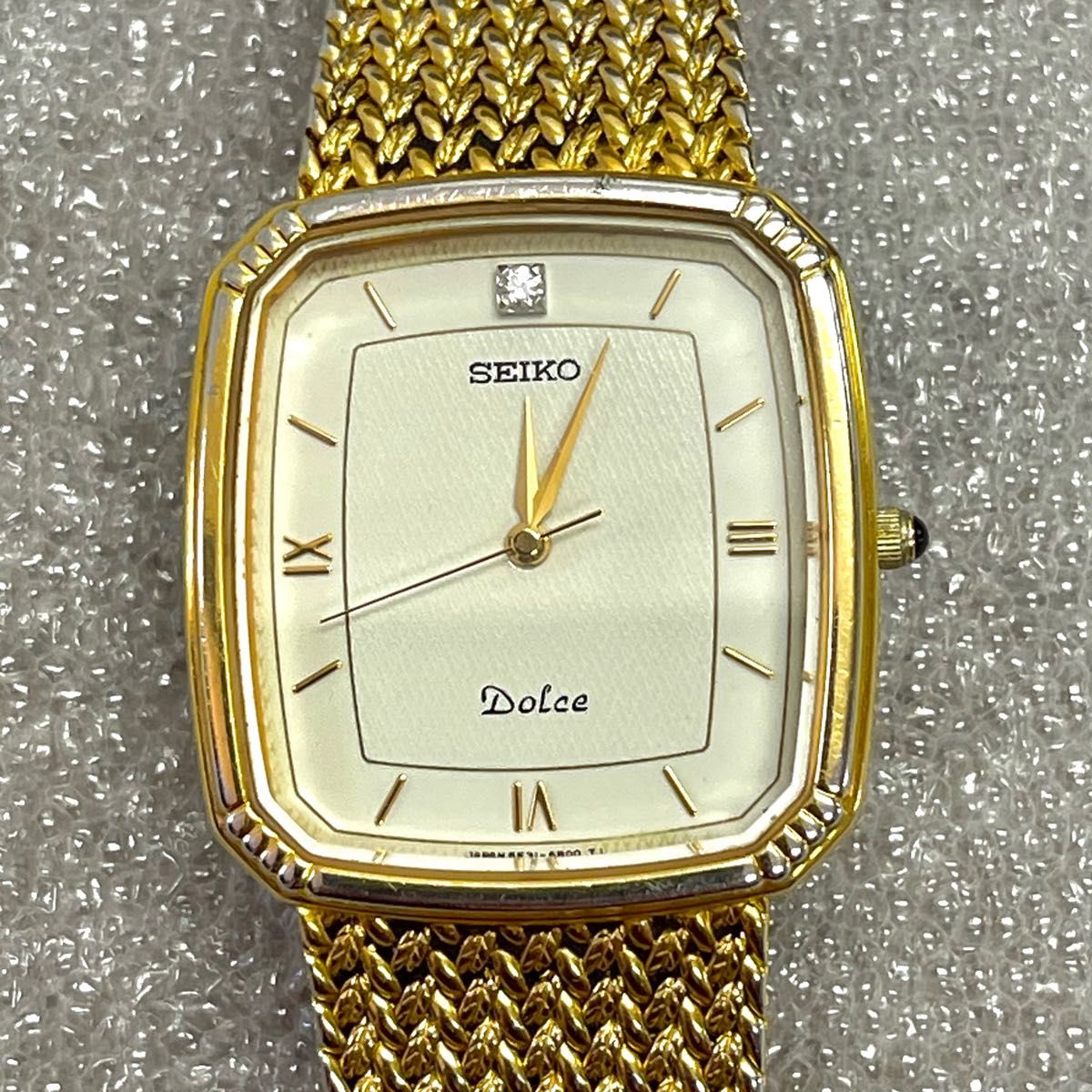 稼働　SEIKO DOLCE 腕時計　メンズ　クォーツ　ダイヤモンド　ドルチェ　セイコー　ゴールド　スクエア　腕細め　腕周り小さめ