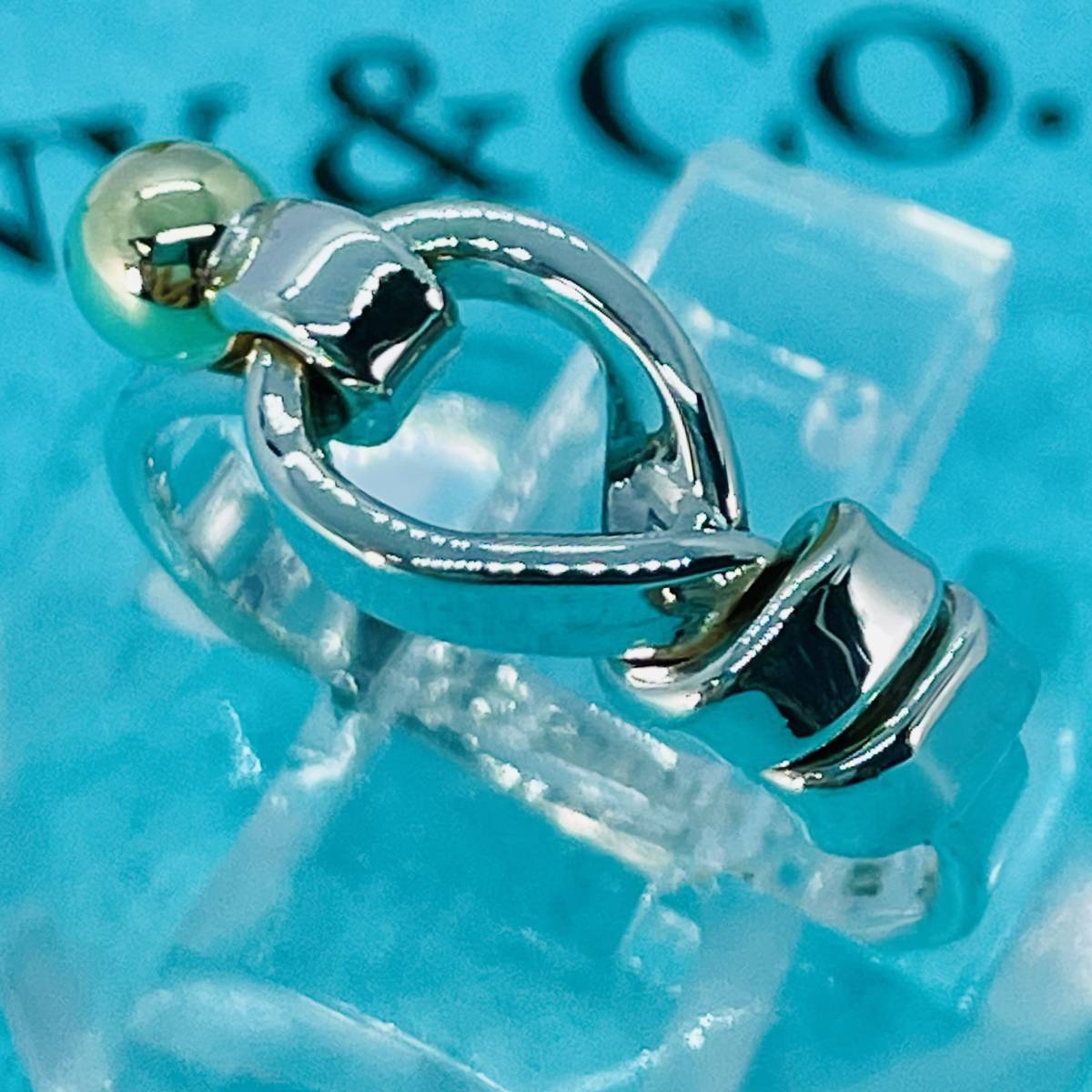 ヴィンテージ 10号 ティファニー フックアンドアイ コンビ リング シルバー 925 750 ゴールド TIFFANY&Co.★734