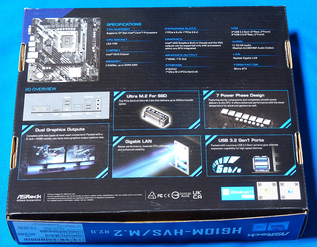 【中古】ASRock H610M-HVS/M.2 R2.0 （LGA1700/MicroATX/DDR4規格/14th Gen Ready）_現状渡し