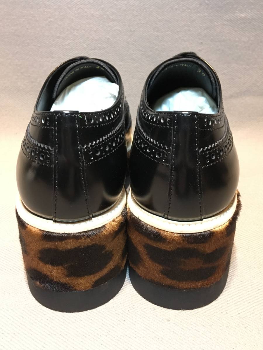新品 本物 PRADA プラダ ウイングチップ 厚底 レザー ハラコ シューズ