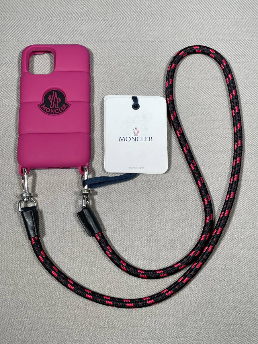 新品 本物 モンクレール MONCLER iPhone12 ストラップ付き ケース iPhone ピンク ロゴ カバー ホルダー スマホ ストラップ