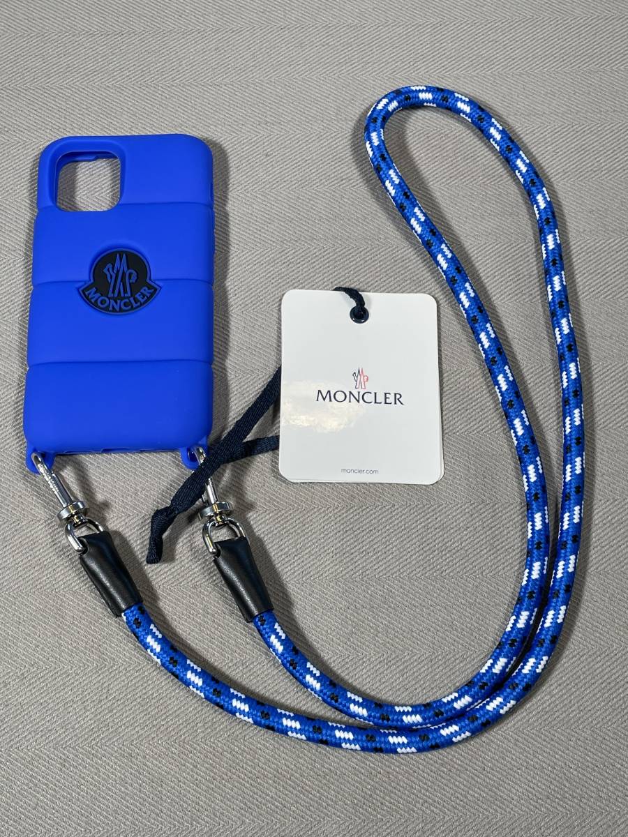 新品 本物 モンクレール MONCLER iPhone12 ストラップ付き ケース iPhone ブルー ロゴ カバー ホルダー スマホ ストラップ_画像1