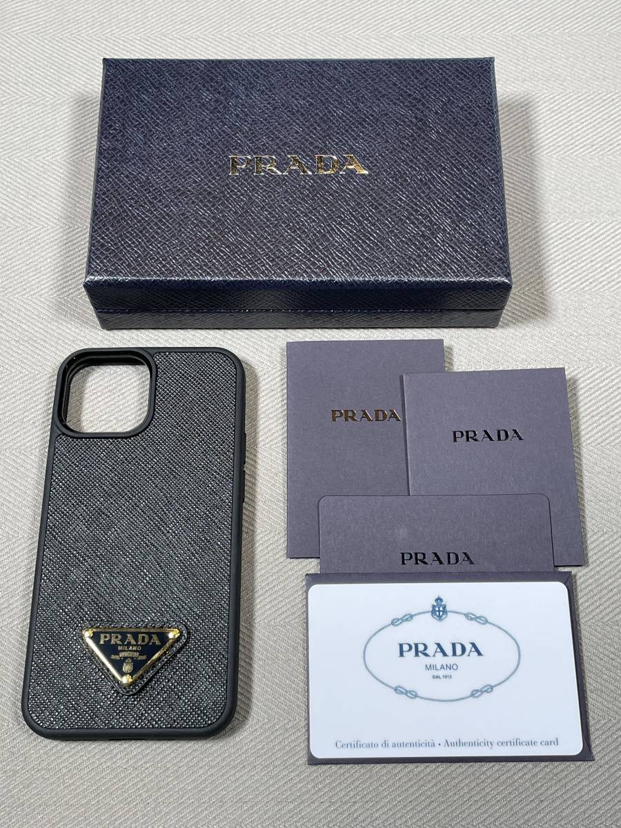 新品 本物 PRADA サフィアーノ ロゴ iPhone 13mini スマホ ケース iPhone ケース プラダ 黒 ブラック レザー 三角ロゴ 本革 12mini