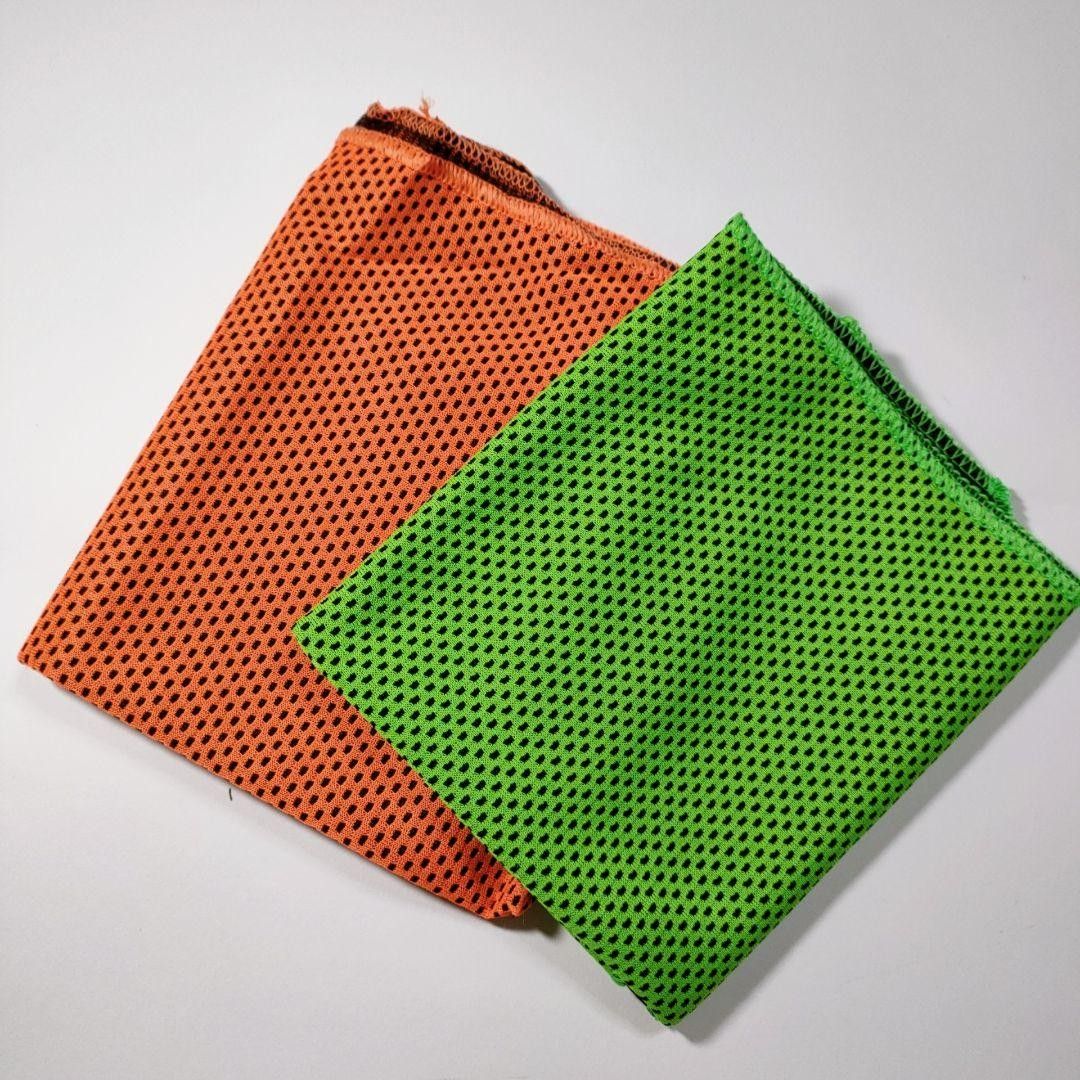 スポーツタオル 冷却タオル クールタオル 2枚２色セット 冷感効果 吸水速乾 日焼け防止 UVカット(グリーン＋オレンジ)