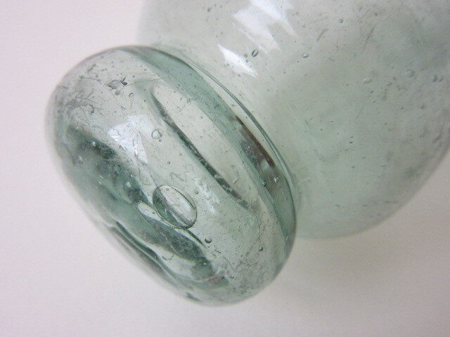 変形 浮き玉 気泡 硝子 ガラス球 ビン玉 シリンダー 検/ 戦前 ガラス玉 浮き球 まくら型 ローラー のし棒 開運 縁起物 アンティークの画像6