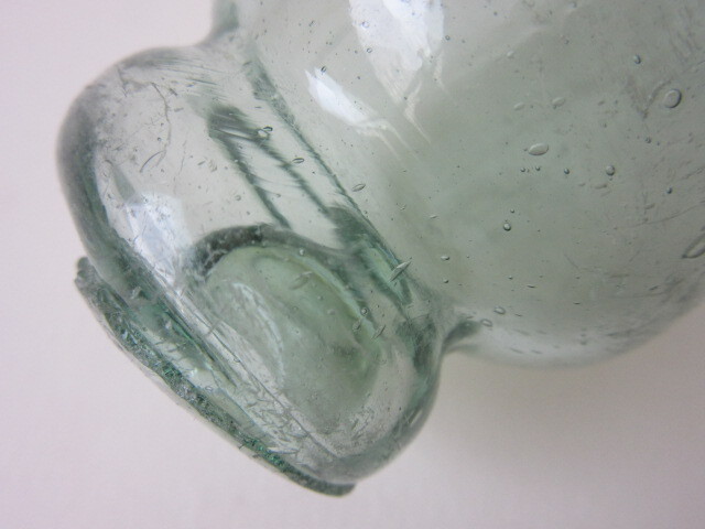 変形 浮き玉 気泡 硝子 ガラス球 ビン玉 シリンダー 検/ 戦前 ガラス玉 浮き球 まくら型 ローラー のし棒 開運 縁起物 アンティークの画像4