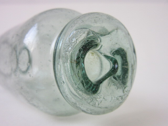 変形 浮き玉 気泡 硝子 ガラス球 ビン玉 シリンダー 検/ 戦前 ガラス玉 浮き球 まくら型 ローラー のし棒 開運 縁起物 アンティークの画像3