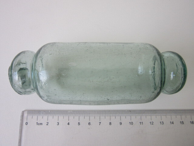 変形 浮き玉 気泡 硝子 ガラス球 ビン玉 シリンダー 検/ 戦前 ガラス玉 浮き球 まくら型 ローラー のし棒 開運 縁起物 アンティークの画像10