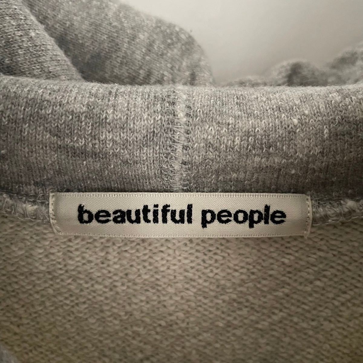 beautiful people ビューティフルピープル 美品 パーカー スウェット ワンピース ロゴ フード フーディー コットン100% グレー size 38_画像7