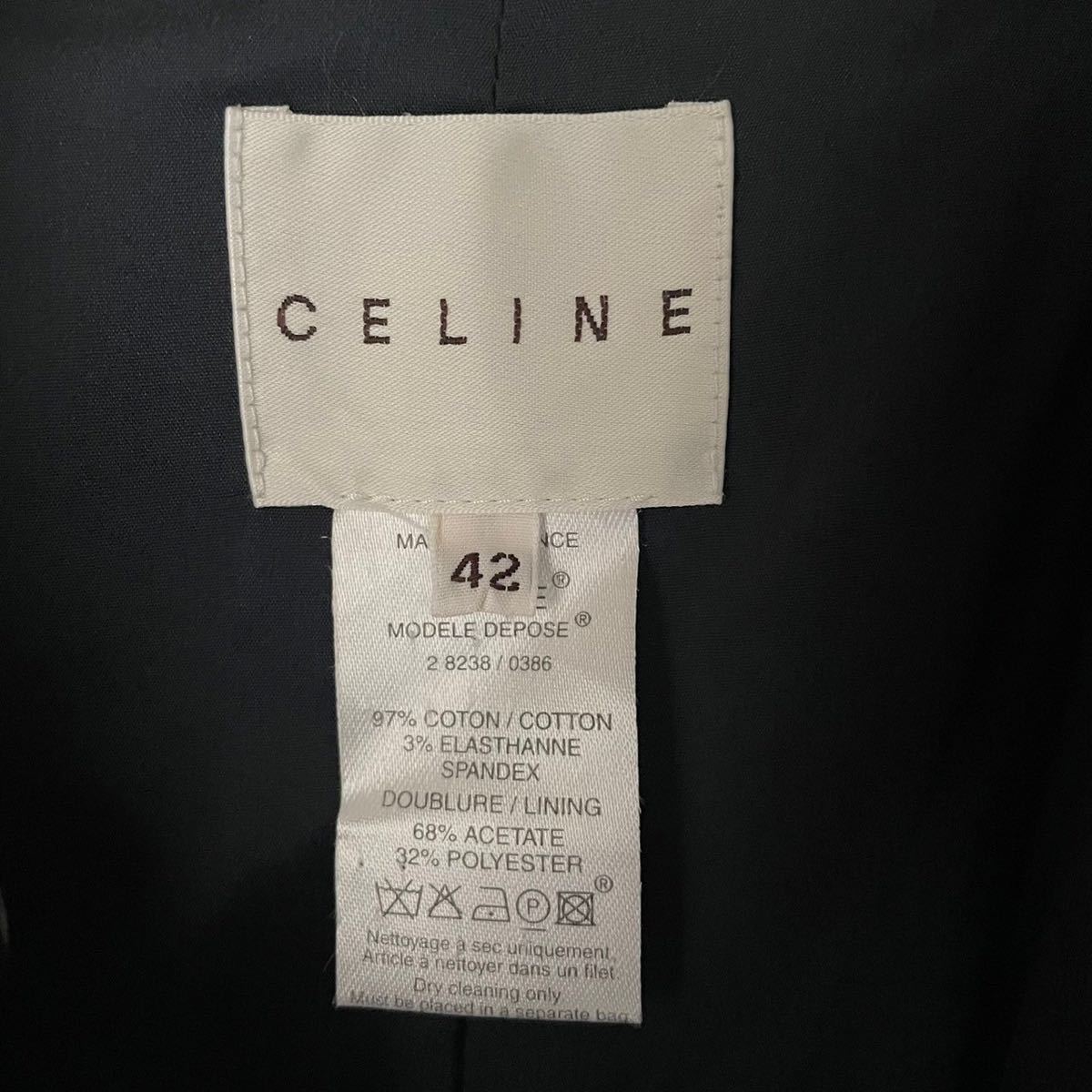 CELINE セリーヌ 極美品 超希少 トレンチコート アウター ロングコート ジャケット コート フランス製 ダブル ベルト付き 濃紺 size 42の画像6