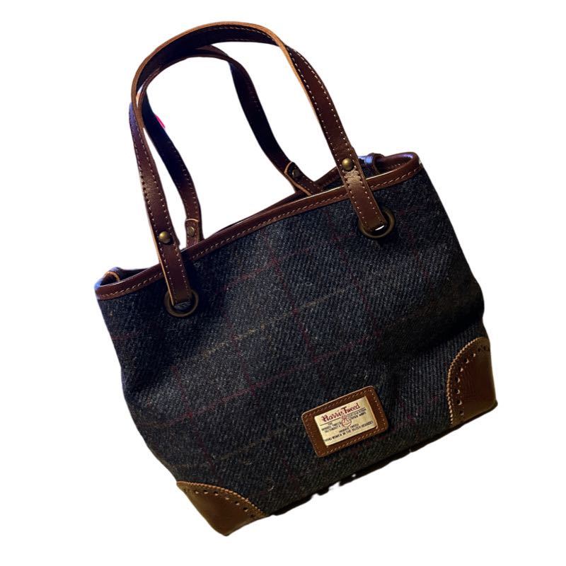 bonfanti Harris Tweedbon fan ti Harris tweed tote bag Italy made check bottle green 