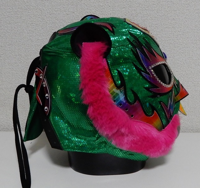 スターライト・キッド 緑 虹縁 ピンク毛 ハイグレード・セミプロ 新品 スターダム 女子プロレス プロレスマスクの画像5