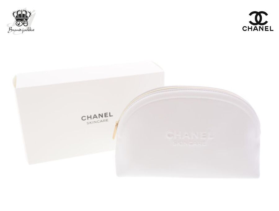 シャネル CHANEL ノベルティ スキンケア コスメポーチ ラウンド型 ファスナーポーチ SKINCARE 2020 白 ホワイト【New 新品】_画像1