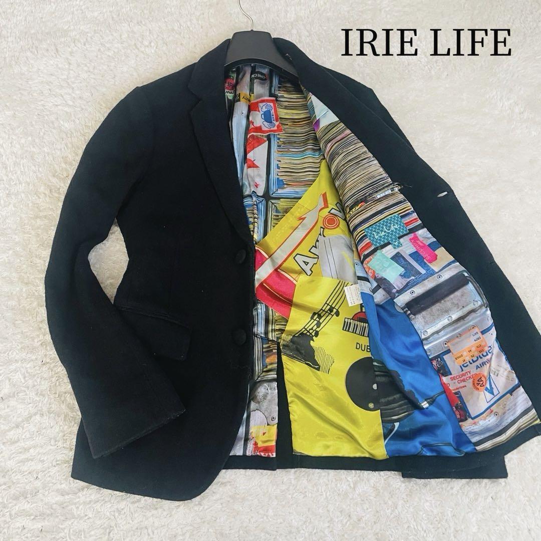 希少■IRIE LIFE アイリーライフ■テーラードジャケット ラガチャイナ 裏地総柄 派手 ウール M 本切羽 丸ボタン ブラック_画像1