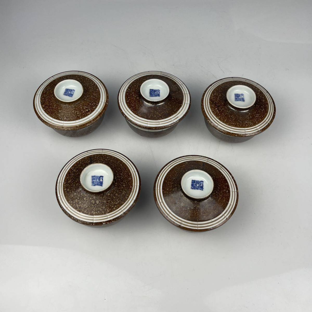 大清乾隆年製　銘　蓋茶碗　5客揃　/　時代物　中国美術　茶器　銘々皿　向付　.1233_画像2