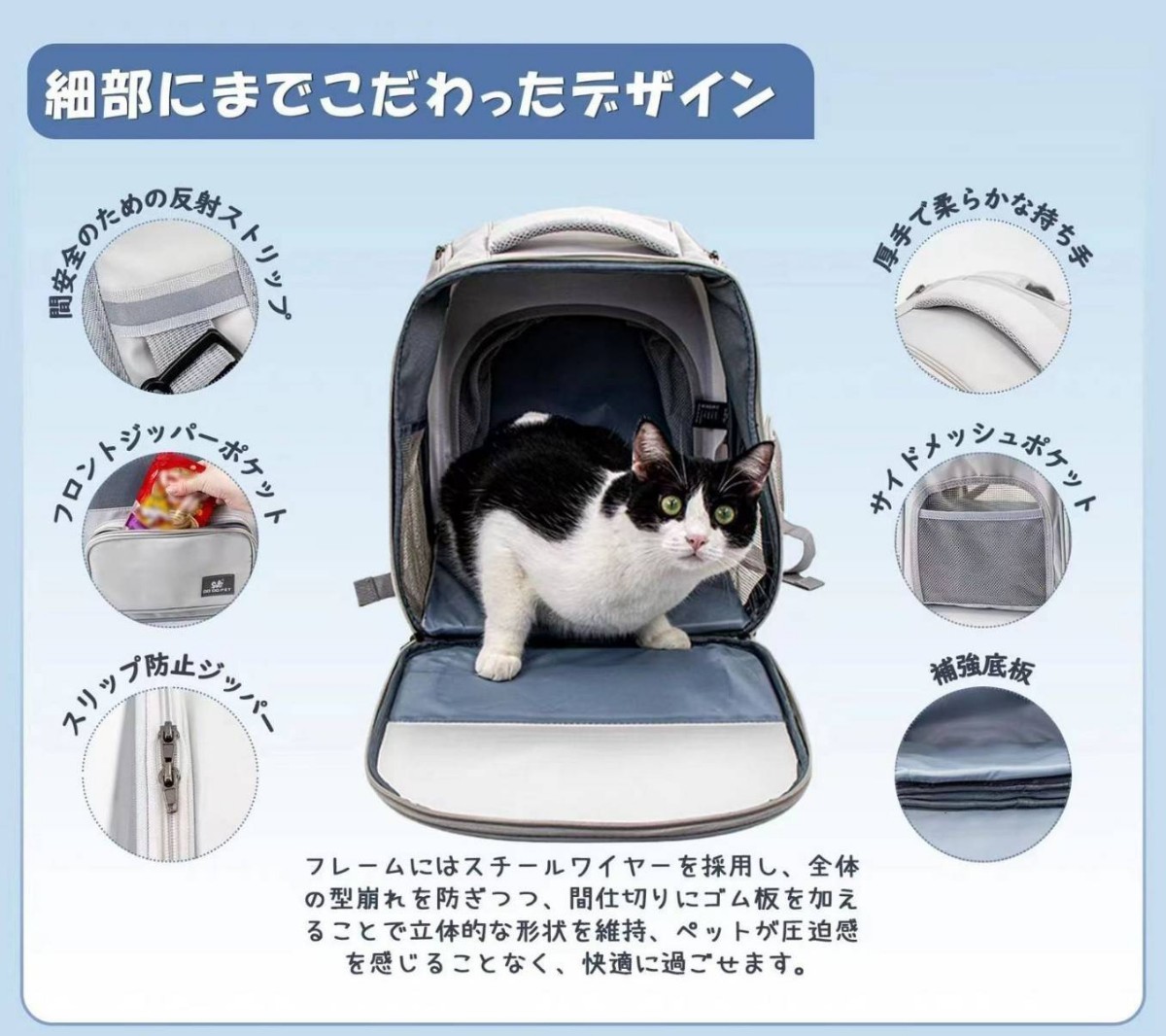 ペットキャリー ペット用品 犬 猫 ソフトケージ リュック 通院 防災グッズ 避難 グレー キャリーバッグ 新品未使用 いぬ ねこ 散歩 車載