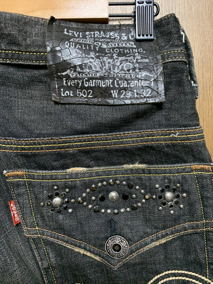 W29 Levi's 502｜リーバイス LX502-0010 ブラック加工 ストレート スタッズデニム_画像5