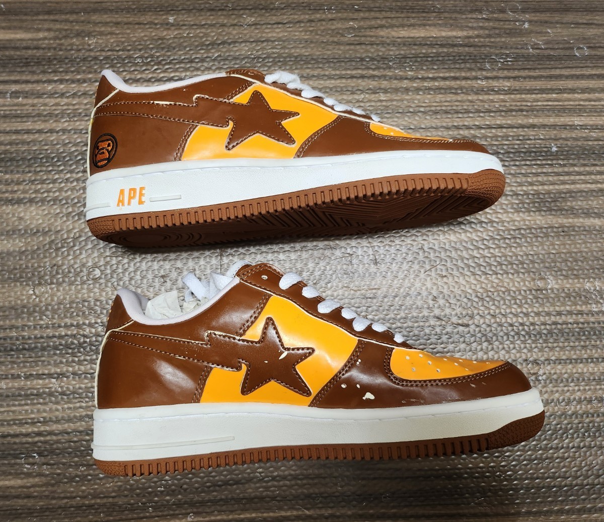 90年代 当時物 A BATHING APE ア ベイシング エイプ BAPE STA ベイプスター 25cm スニーカー マイロ カラー 茶 ブラウン × オレンジ_画像4