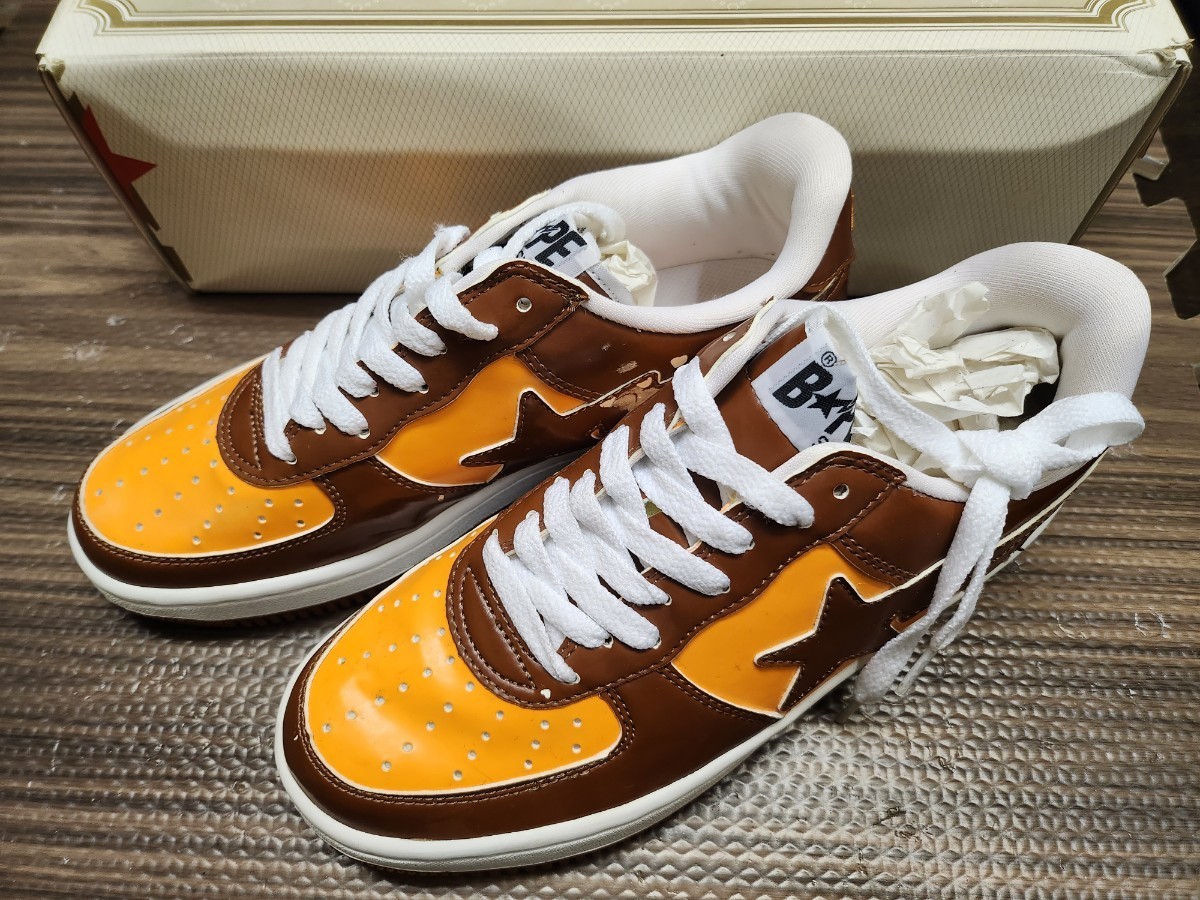 90年代 当時物 A BATHING APE ア ベイシング エイプ BAPE STA ベイプスター 25cm スニーカー マイロ カラー 茶 ブラウン × オレンジ_画像1