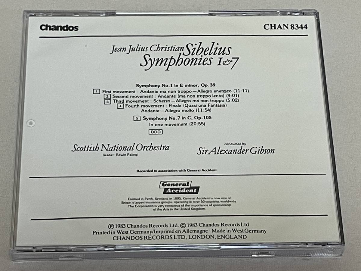 chandos◇シベリウス：交響曲第1番、第7番　アレクサンダー・ギブソン 指揮　スコティッシュ・ナショナル管　CHAN8344　S34_画像3