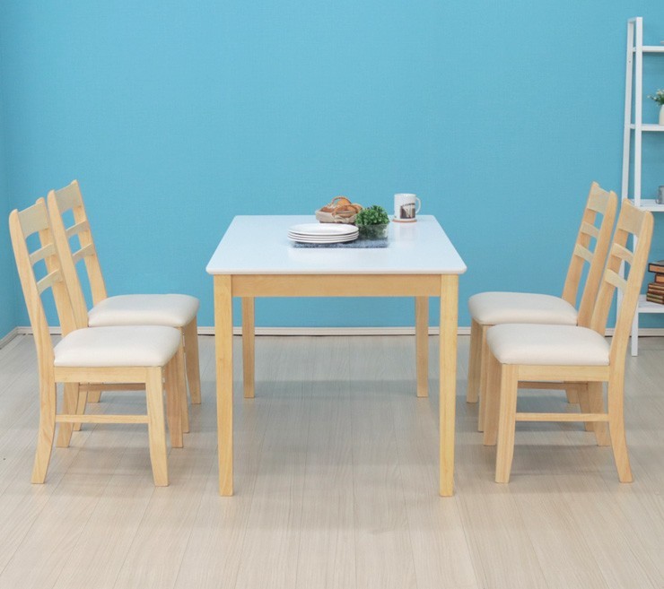 ダイニングテーブルセット 5点 幅120cm 4人掛け用 kurosu120-5-360 371 クリア塗装 ホワイト 白色 ツートン 椅子4脚 北欧 20s-3k_画像5