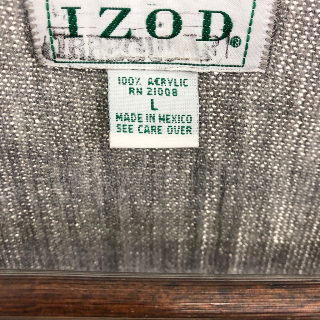 IZOD アイゾッド アクリル ニット カーディガン トップス カジュアル ワンポイントロゴ グレー (メンズ L) 中古 古着 P6977_画像4