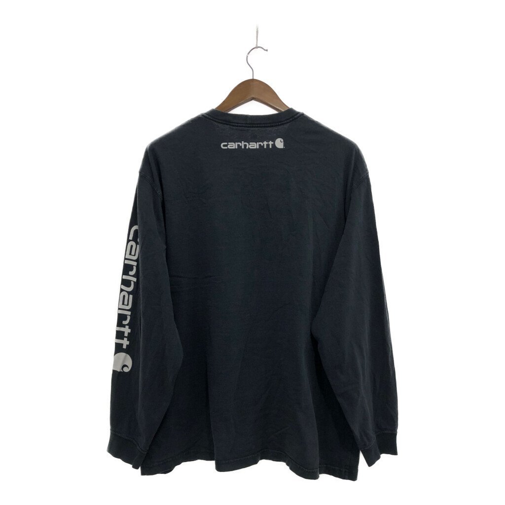 Carhartt カーハート ロゴ 長袖Ｔシャツ トップス カジュアル ワーク 袖プリント ブラック (メンズ XL) 中古 古着 P7060_画像2