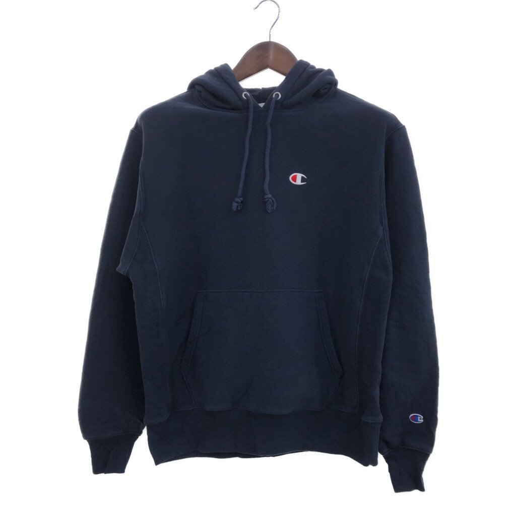 Champion チャンピオン リバースウィーブ スウェット パーカー トップス ワンポイントロゴ ネイビー (メンズ M) 中古 古着 P7137