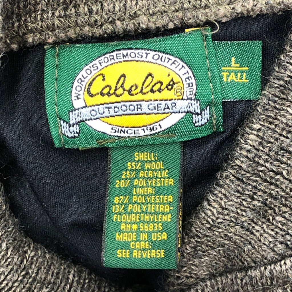 90年代 USA製 Cabela's カベラス ウール ヘンリーネック セーター 防寒 アウトドア 裏地付き グレー (メンズ L) P2286 1円スタート_画像4