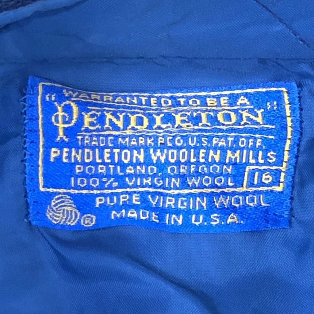 70年代 USA製 PENDLETON ペンドルトン ウール 長袖シャツ カジュアル ネイビー (メンズ 16) P2257 1円スタート_画像6