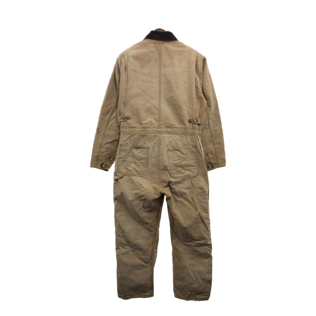 90年代 Carhartt カーハート ダック キルティング オールインワン つなぎ ワーク ベージュ (メンズ L相当) 中古 古着 P7453_画像2