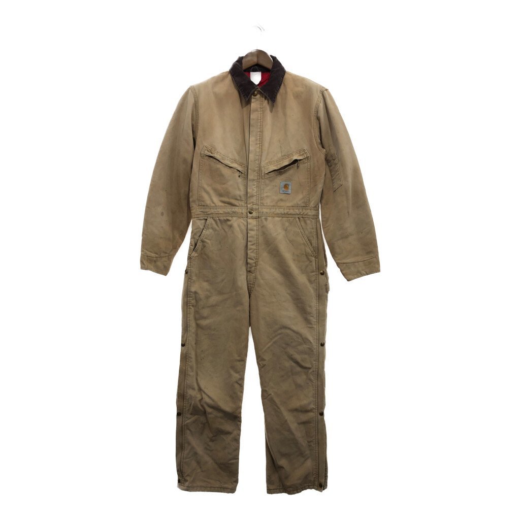 90年代 Carhartt カーハート ダック キルティング オールインワン つなぎ ワーク ベージュ (メンズ L相当) 中古 古着 P7453_画像1