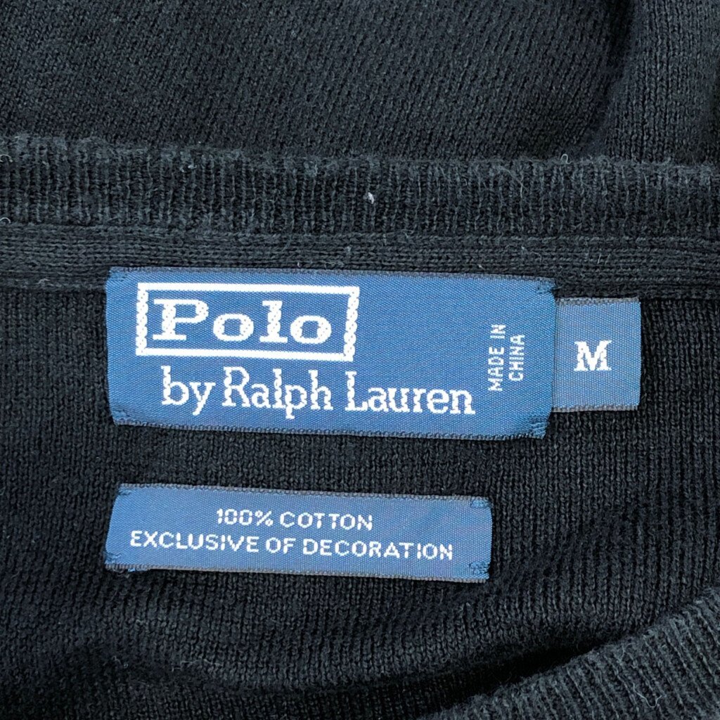 90年代 Polo by Ralph Lauren ポロ ラルフローレン ワンポイントロゴ コットン ニット セーター ブラック (メンズ M) P2766 1円スタート_画像4