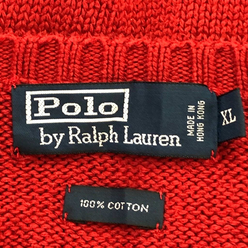 90年代 Polo by Ralph Lauren ポロ ラルフローレン セーター レッド (メンズ XL) P3231 1円スタート_画像6