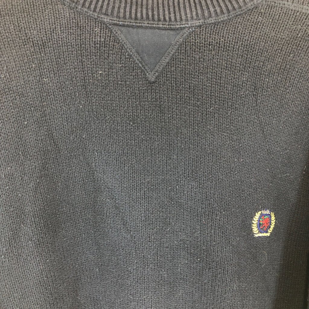 90年代 TOMMY HILFIGER トミーヒルフィガー ワンポイントロゴ コットン セーター ネイビー (メンズ XL) P3238 1円スタート_画像4