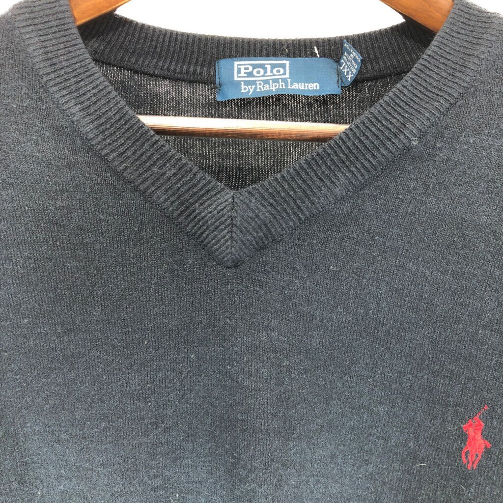 Polo by Ralph Lauren ポロ ラルフローレン セーター ハイゲージニット Vネック 大きいサイズ ネイビー (メンズ XXL) P3223 1円スタート_画像3