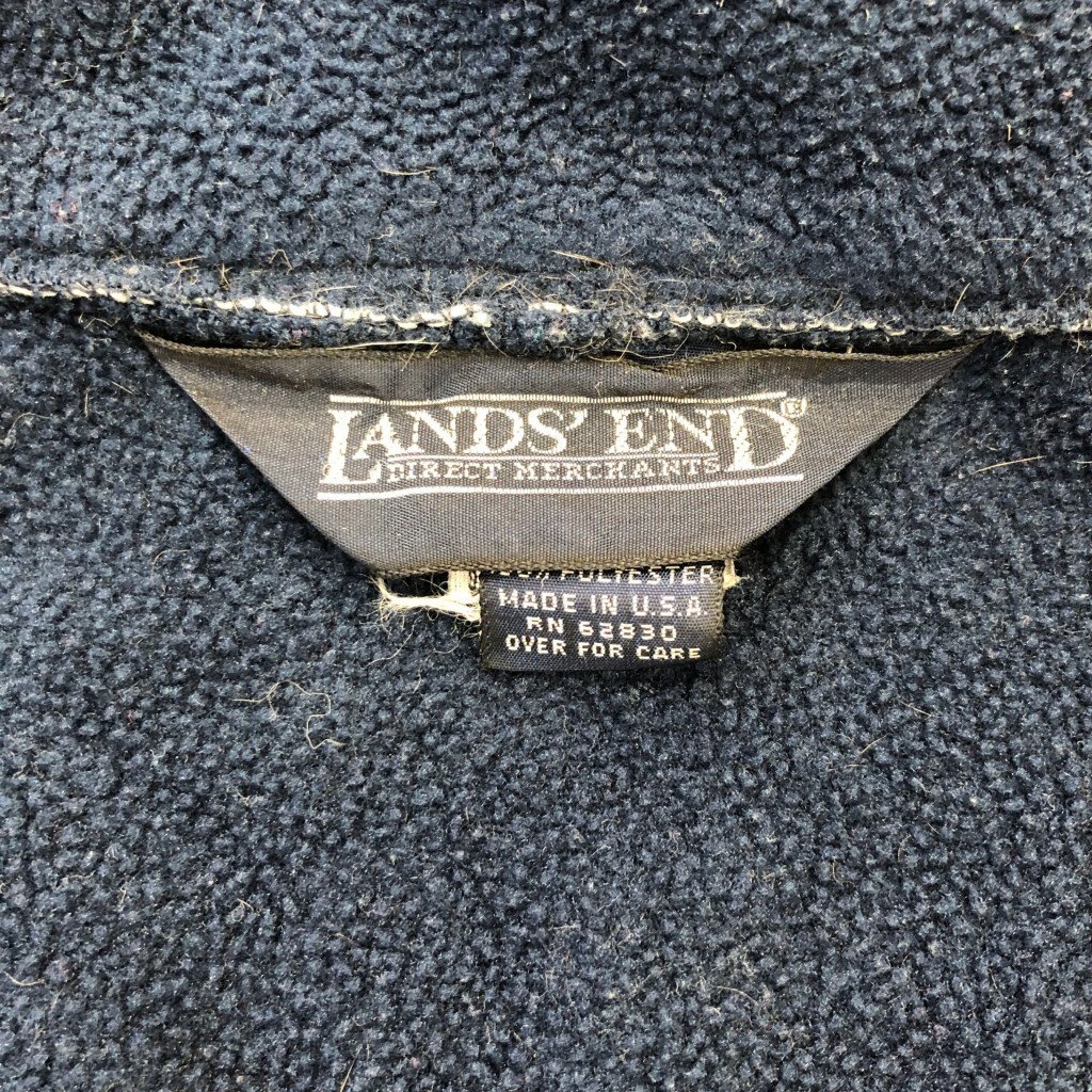 80年代 USA製 LANDS' END ランズエンド ハーフジップ フリースジャケット アウター ネイビー (メンズ L) 中古 古着 P8342_画像9