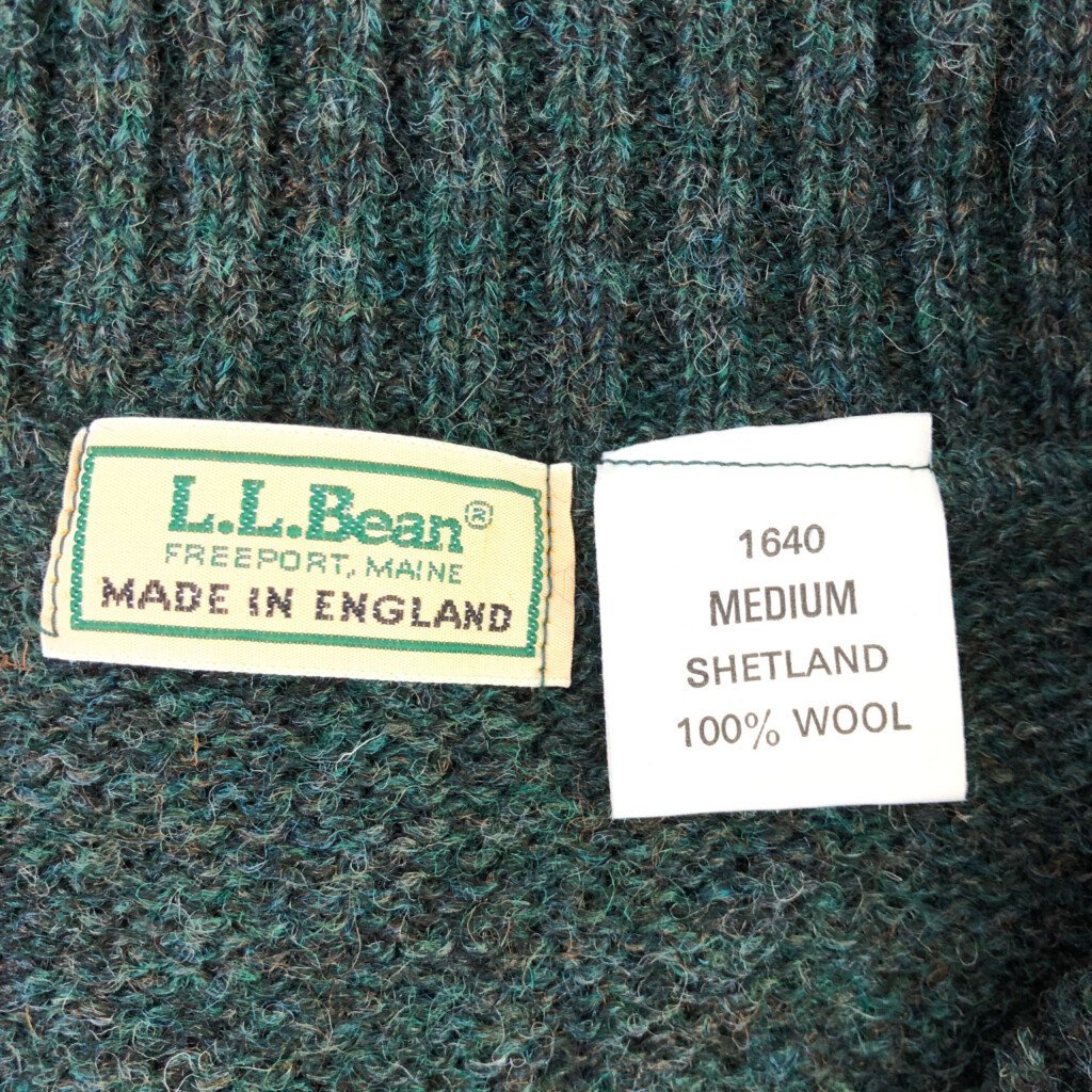 70年代 イングランド製 L.L.Bean エルエルビーン ショールカラーニット セーター アウトドア グリーン (メンズ MEDIUM) P3345 1円スタート_画像3