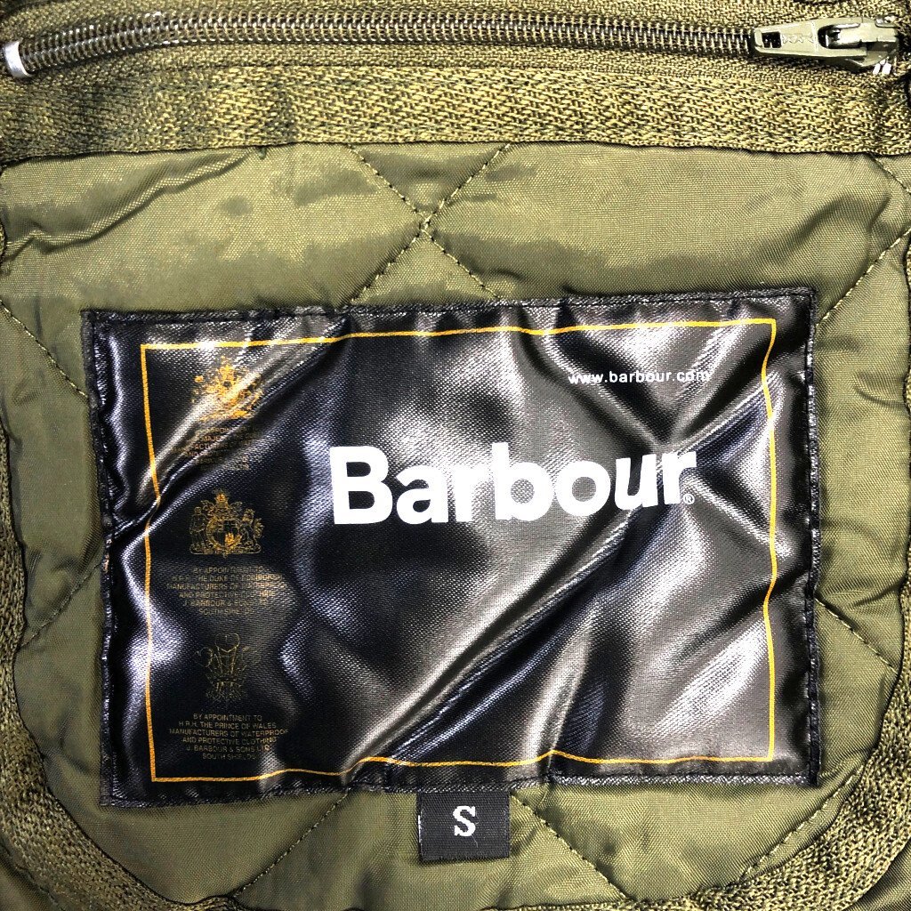 Barbour バブアー キルティングジャケット 刺繍 ユーロ ヨーロッパ古着 カーキ (メンズ S) P4144 1円スタート_画像4